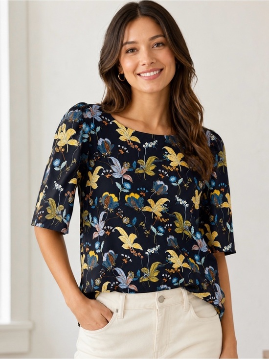 LOFT Tops - Loft M floral 1/2 sleeve large floral classic workwear polyester blouse